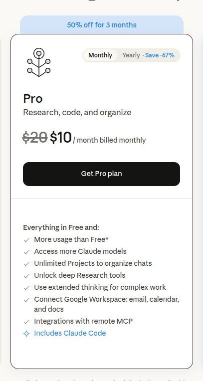 Claude Pro discounted price $10/month with 50% off