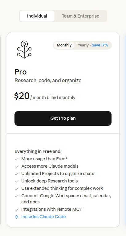 Claude Pro original price $20/month